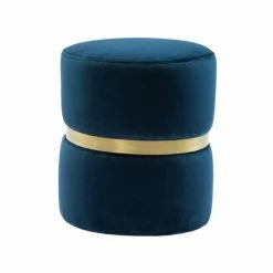 New ⌛ Silver Orchid Basquette Navy Velvet Ottoman 👍