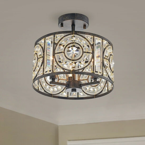 New đ Silver Orchid Reid Bronze 3-Light Semi-Flush Mount With Crystal Drum Shade đŻ 3 New đ Silver Orchid Reid Bronze 3-Light Semi-Flush Mount With Crystal Drum Shade đŻ