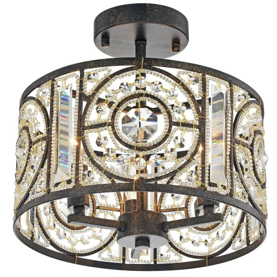 New đ Silver Orchid Reid Bronze 3-Light Semi-Flush Mount With Crystal Drum Shade đŻ 4 New đ Silver Orchid Reid Bronze 3-Light Semi-Flush Mount With Crystal Drum Shade đŻ - Image 2