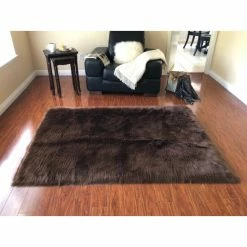 Wholesale 🌟 Silver Orchid Nansen Luxurious Faux Sheepskin Square Shape Shag Area Rug Black 🎁