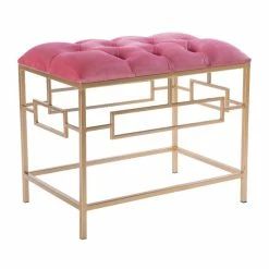 Best reviews of 💯 Silver Orchid Connard Tufted Pink Velvet Gold Metal Stool ⭐