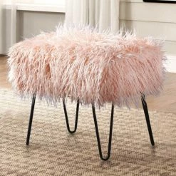 Best Sale âď¸ Silver Orchid Sterling Shaggy Fauxfur Ottoman Bench Pineapple Slice â