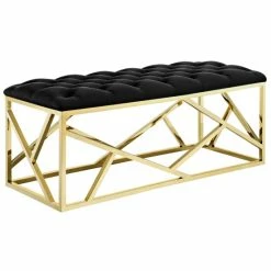 Wholesale 🔔 Silver Orchid Sebastian Button-tufted Bench Gold Black 🥰