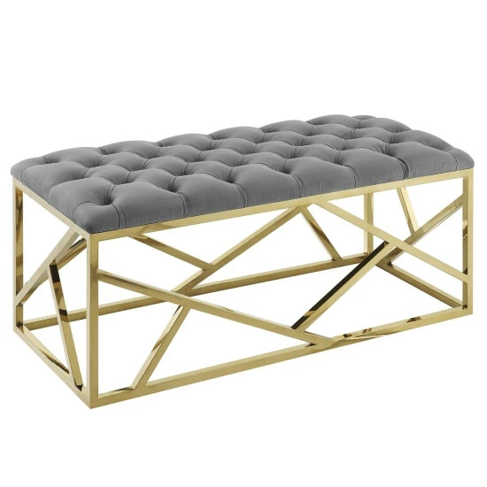 Wholesale đ Silver Orchid Sebastian Button-tufted Bench Gold Black 𼰠- Image 2