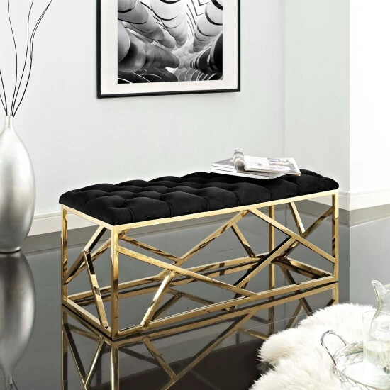Wholesale đ Silver Orchid Sebastian Button-tufted Bench Gold Black 𼰠- Image 7