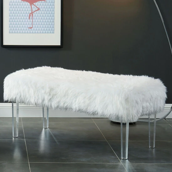 Cheapest ๐ฏ Silver Orchid Andral Contemporary Faux Fur Bench Grey โ