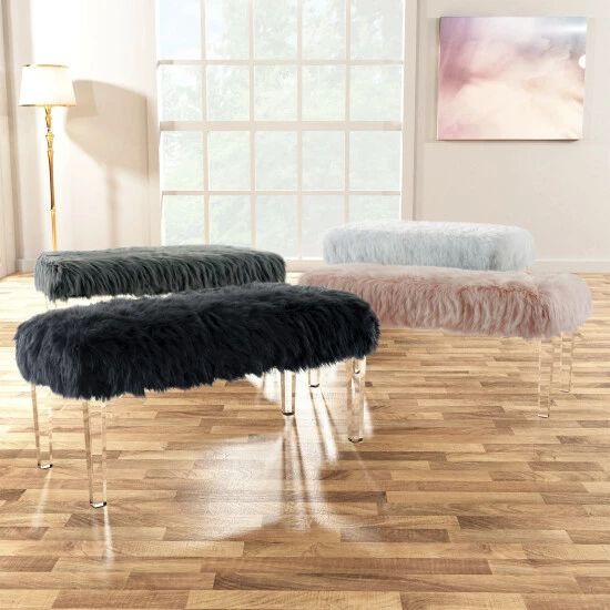 Cheapest ๐ฏ Silver Orchid Andral Contemporary Faux Fur Bench Grey โ - Image 2