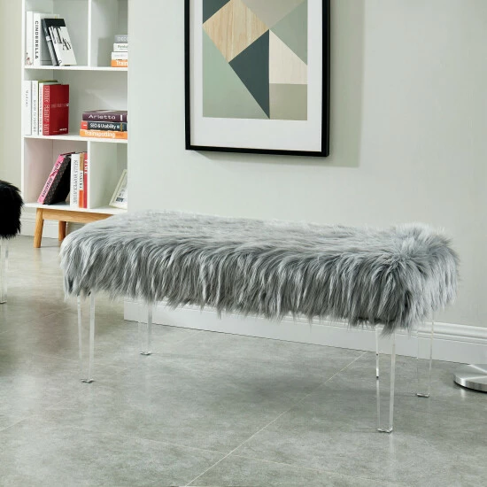Cheapest ๐ฏ Silver Orchid Andral Contemporary Faux Fur Bench Grey โ - Image 6