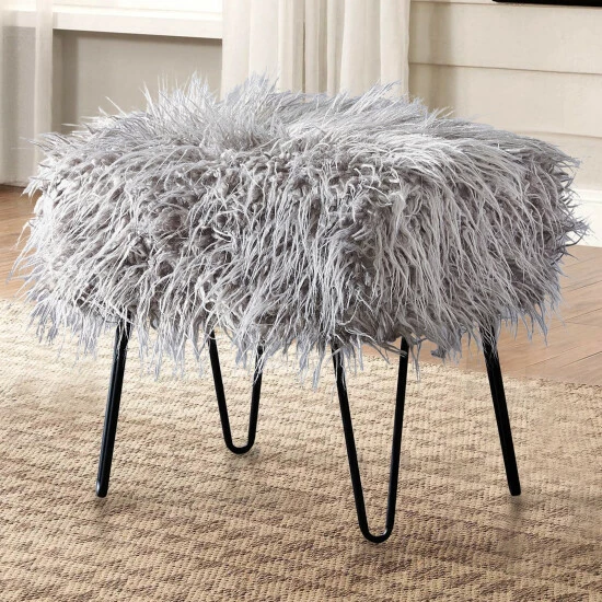 Best Sale ✔️ Silver Orchid Sterling Shaggy Fauxfur Ottoman Bench Pineapple Slice ⭐ - Image 2
