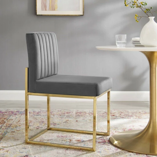 Wholesale đ Silver Orchid Haussermann Channel Tufted Sled Base Velvet Dining Chair Gold Dusty Rose đ