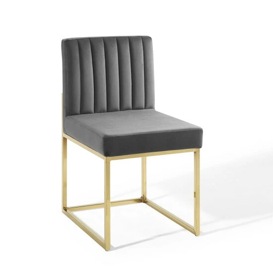 Wholesale đ Silver Orchid Haussermann Channel Tufted Sled Base Velvet Dining Chair Gold Dusty Rose đ - Image 2