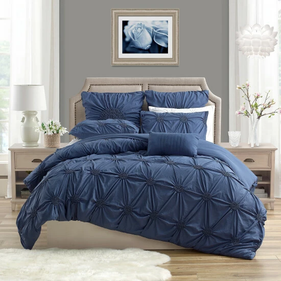 Deals đ Silver Orchid Breamer Floral Pleated Duvet Cover Indigo đ - Image 3
