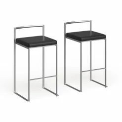 Promo ⌛ Silver Orchid Forrest Stackable Faux Leather Bar Stools (Set Of 2) - N/A Black 😉