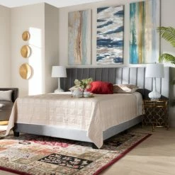 Coupon ⭐ Silver Orchid Trouhanowa Glam And Luxe Upholstered Panel Bed With Extra Wide Headboard Grey ✨