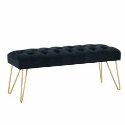 Coupon 🤩 Silver Orchid Orla Button Tufted Velvet Bench Black 🔥