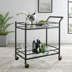 Hot Sale 👍 Silver Orchid Grifith Oil-Rubbed Bronze Bar Cart 🛒