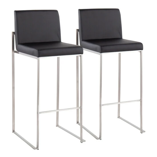 New đ Silver Orchid Forrest High Back Bar Stool - Set Of 2 Grey Faux Leather & Black đ - Image 6