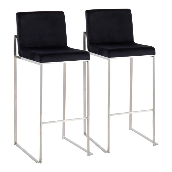 New đ Silver Orchid Forrest High Back Bar Stool - Set Of 2 Grey Faux Leather & Black đ - Image 8