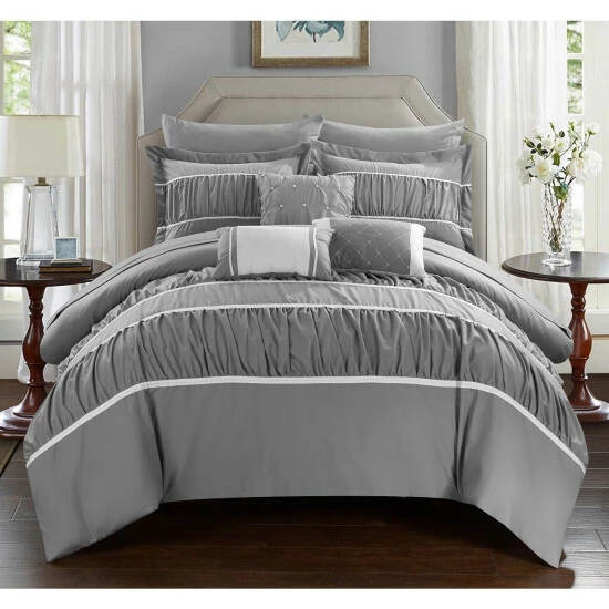 New 💯 Silver Orchid Monroe Grey 10-piece Bed-in-a-Bag With Sheet Set 🤩