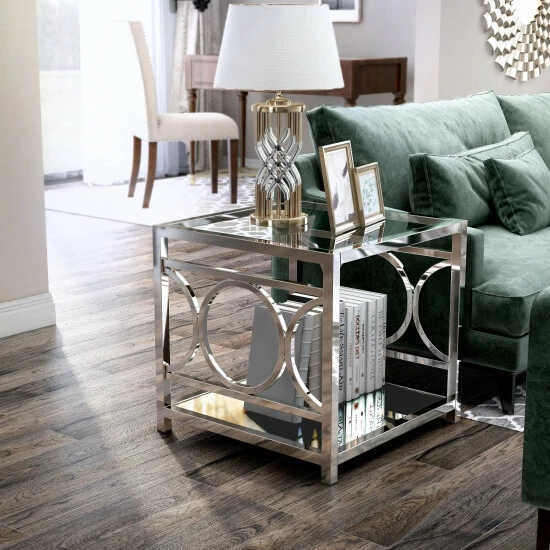 Cheapest โจ Silver Orchid Pehrson 24-inch Glass Top Metal 1-shelf Side Table Chrome ๐ฅ - Image 5