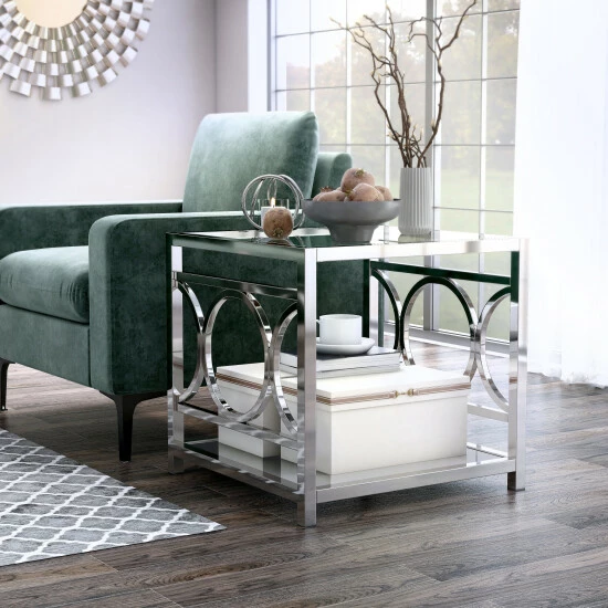 Cheapest โจ Silver Orchid Pehrson 24-inch Glass Top Metal 1-shelf Side Table Chrome ๐ฅ - Image 6