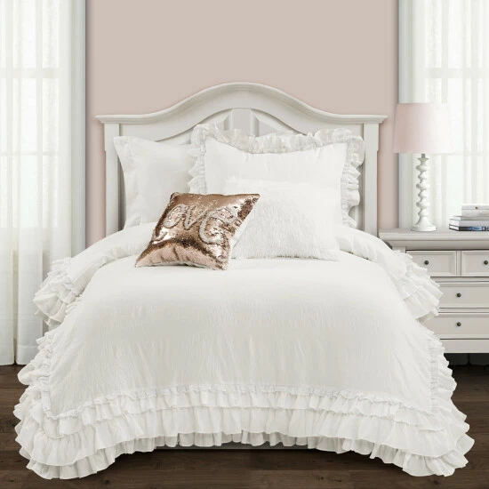 Outlet 𼰠Silver Orchid Gerard Shabby Chic Ruffle Lace Comforter Set Neutral đ