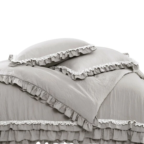 Outlet 𼰠Silver Orchid Gerard Shabby Chic Ruffle Lace Comforter Set Neutral đ - Image 7