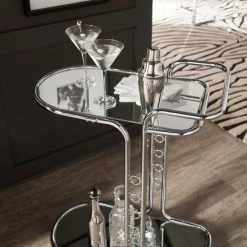 Best Sale ✔️ Silver Orchid Murnau Chrome Round Edge Bar Cart 🎁