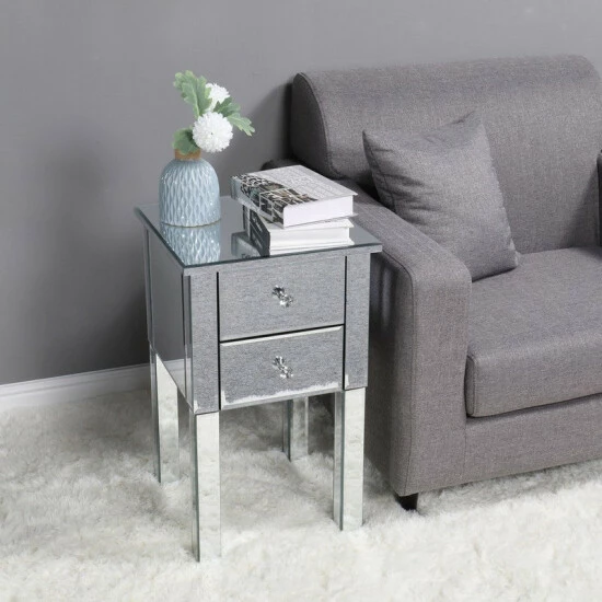 Flash Sale ๐ Silver Orchid Minzenti Modern And Contemporary Mirrored 2-Drawers Nightstand ๐ - Image 3