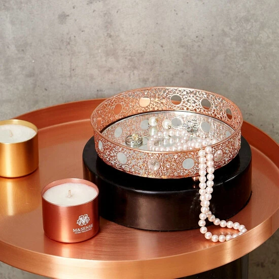 Cheap ⌛ Silver Orchid Costello Small Rounded Metal Mirror Tray ✔️