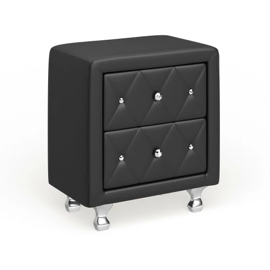 Hot Sale â Silver Orchid Porten Crystal Tufted Black Upholstered Nightstand đ