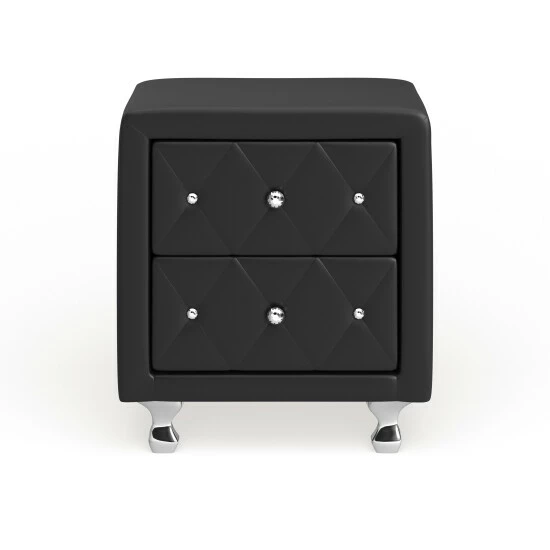 Hot Sale â Silver Orchid Porten Crystal Tufted Black Upholstered Nightstand đ - Image 2