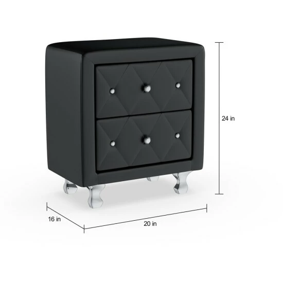 Hot Sale â Silver Orchid Porten Crystal Tufted Black Upholstered Nightstand đ - Image 6