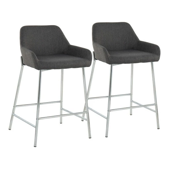 Cheapest โญ Silver Orchid Galotti Chrome Fixed-Height Upholstered Counter Stool - Set Of 2 Camel Faux Leather ๐