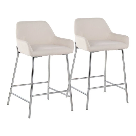 Cheapest โญ Silver Orchid Galotti Chrome Fixed-Height Upholstered Counter Stool - Set Of 2 Camel Faux Leather ๐ - Image 2
