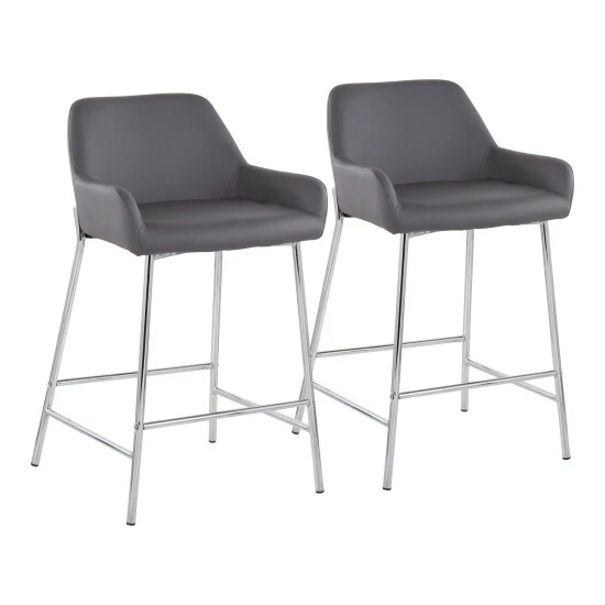 Cheapest โญ Silver Orchid Galotti Chrome Fixed-Height Upholstered Counter Stool - Set Of 2 Camel Faux Leather ๐ - Image 5