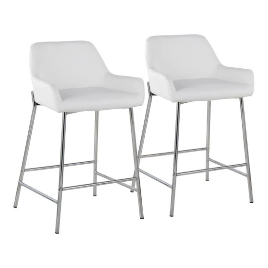 Cheapest โญ Silver Orchid Galotti Chrome Fixed-Height Upholstered Counter Stool - Set Of 2 Camel Faux Leather ๐ - Image 6