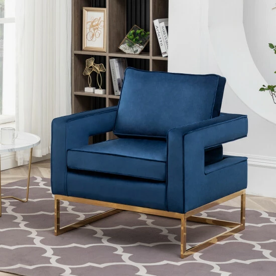 Best Sale ๐ Silver Orchid Kerri Accent Chair With Gold Frame Navy Blue Velvet/gold ๐งจ - Image 5