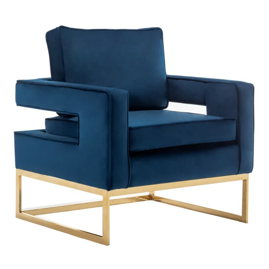 Best Sale ๐ Silver Orchid Kerri Accent Chair With Gold Frame Navy Blue Velvet/gold ๐งจ - Image 6