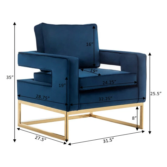 Best Sale ๐ Silver Orchid Kerri Accent Chair With Gold Frame Navy Blue Velvet/gold ๐งจ - Image 8