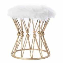 New 🌟 Silver Orchid Buelow Round Gold Metal Accent Vanity Stool ⭐
