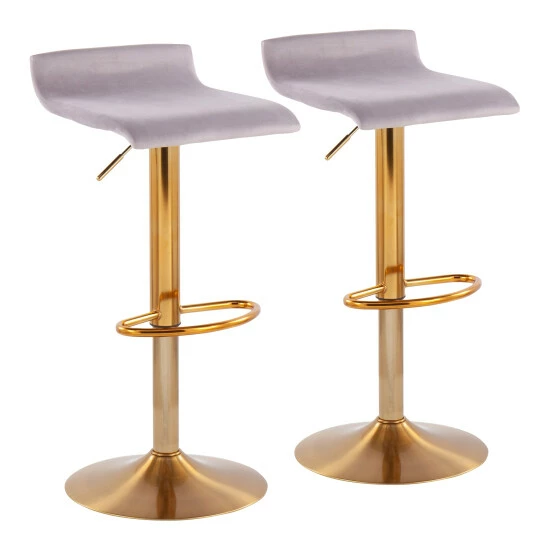 Best Pirce đ Silver Orchid Tower Ale Gold Adjustable Bar Stool - Set Of 2 Silver Velvet 𼰠- Image 4
