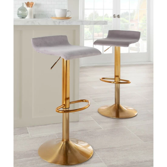 Best Pirce đ Silver Orchid Tower Ale Gold Adjustable Bar Stool - Set Of 2 Silver Velvet 𼰠- Image 7