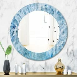 Deals ✨ Silver Orchid Alba 'Geode Interior With Light Blue Crystals' Printed Mid-Century Mirror 💯