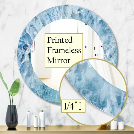 Deals ✨ Silver Orchid Alba 'Geode Interior With Light Blue Crystals' Printed Mid-Century Mirror 💯 - Image 3