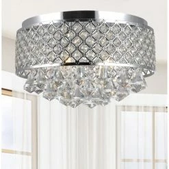 Best Sale 🥰 Silver Orchid Taylor 4-light Chrome And Crystal Flush Mount Chandelier 🤩