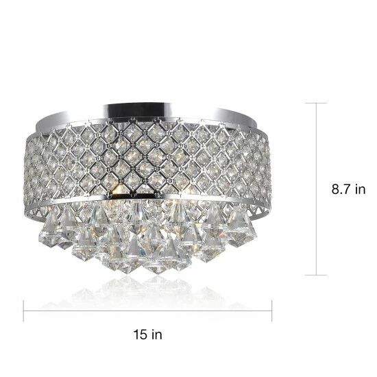 Best Sale 🥰 Silver Orchid Taylor 4-light Chrome And Crystal Flush Mount Chandelier 🤩 - Image 3