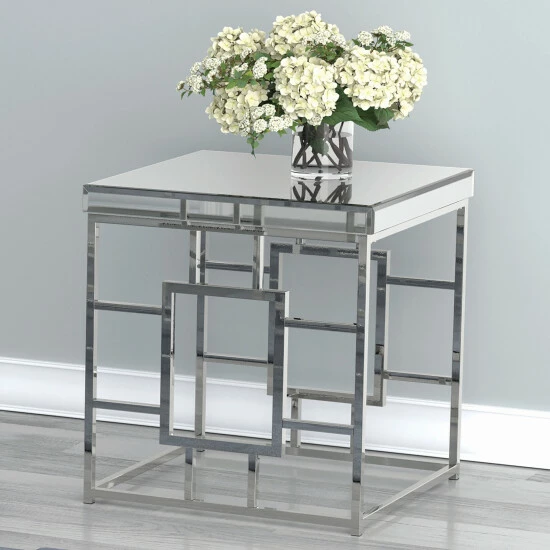 Best Sale 🤩 Silver Orchid Bevan Mirror And Chrome Square End Table - 22.50" X 22.50" X 24.25" ⭐