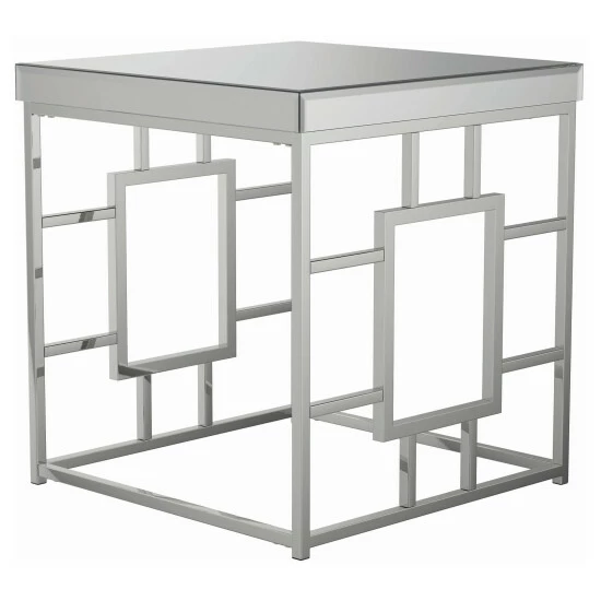 Best Sale 🤩 Silver Orchid Bevan Mirror And Chrome Square End Table - 22.50" X 22.50" X 24.25" ⭐ - Image 2