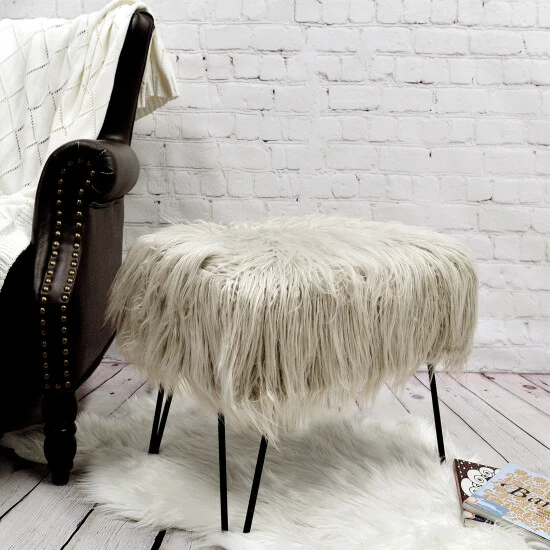 Best Sale ✔️ Silver Orchid Sterling Shaggy Fauxfur Ottoman Bench Pineapple Slice ⭐ - Image 7